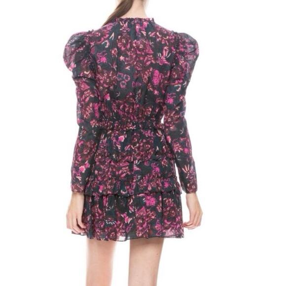 Ulla Johnson Prissa Floral Long Sleeve Ruffle Mini Dress in Midnight - Size 0 - Picture 4 of 14